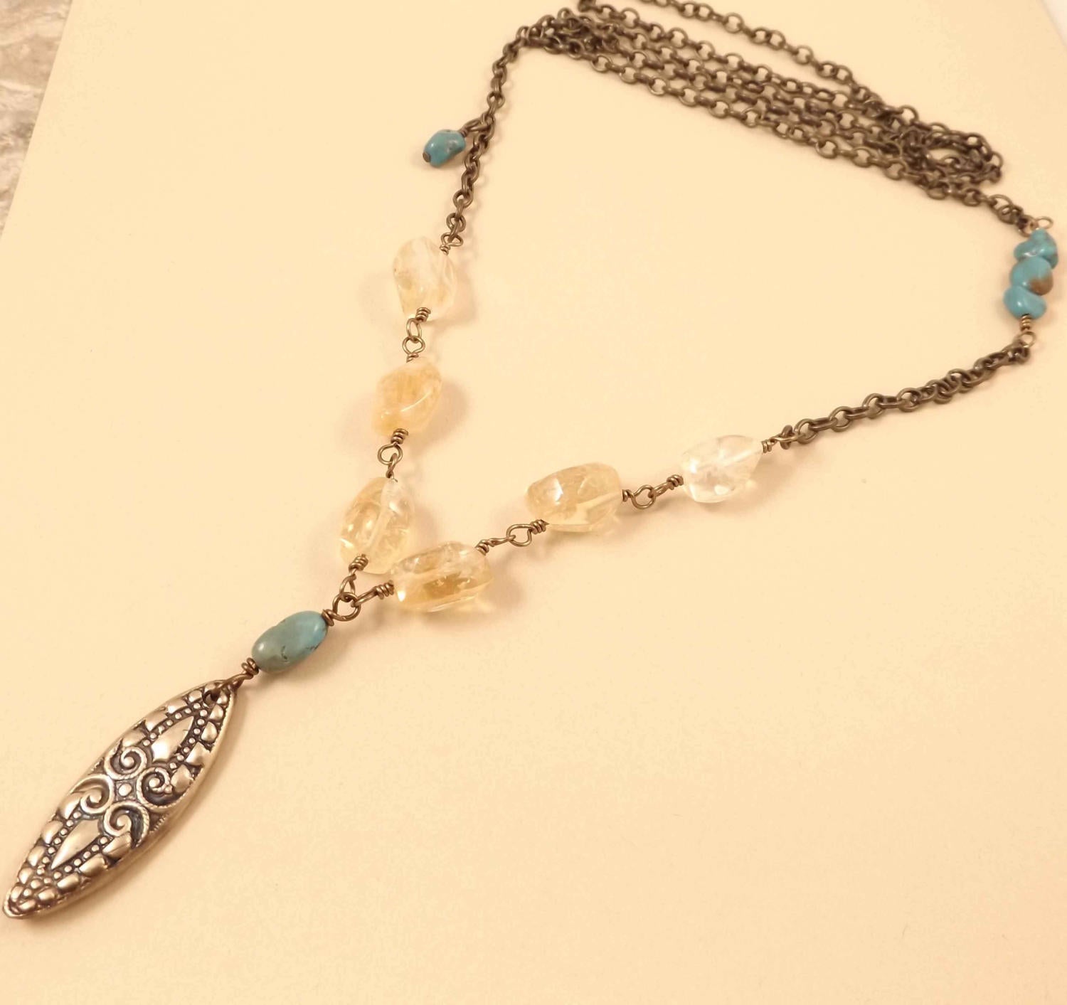 New. outlet Turquoise and citrine pendant