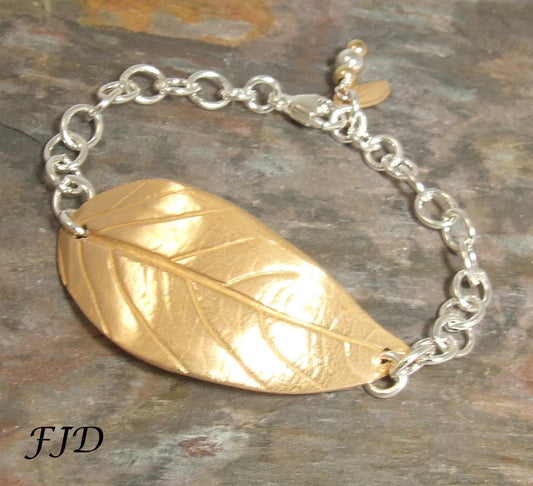 Hand Crafted Bronze Leaf with Sterling Silver Bracelet