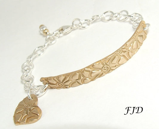 Hand Stamped Bronze and Sterling Silver Bracelet